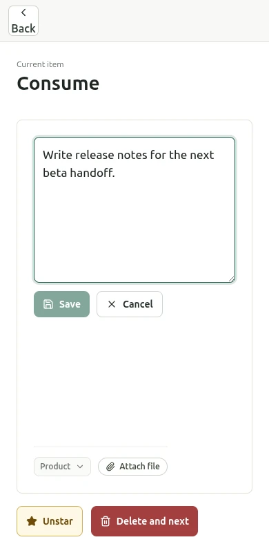 The Consume panel, reading and editing a single capture